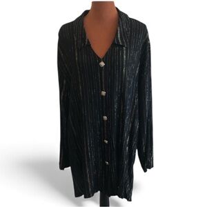 C.M. Shapes Long Sleeve Blouse Plus Size 4x Black and Gold Striped NWOT